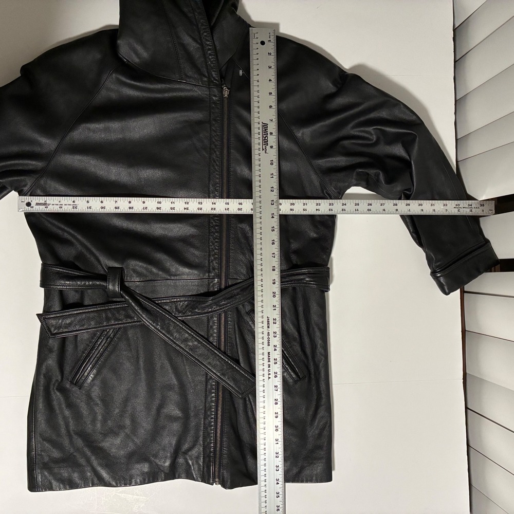 Wilsons Leather Parka Jacket Womens Medium Black Hooded Belted Thinsulate Coat - Picture 5 of 11